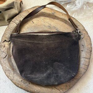 Ellen Truijen large boho brown suede shoulder crossbody tote bag 21 x 13 x 9"